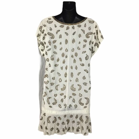 French Connection White & Brass Bead Cotton Dress Size 4 - Picture 5 of 9